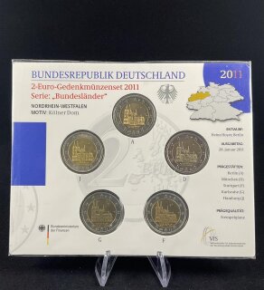 Deutschland Gedenkmünzenset 2 Euro 2011 A,D,F,G,J Nordrhein-Westfalen stgl., bfr.