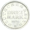 Weimarer Republik 3 Mark 1924 A Silber pfr., f. stgl. Jäger 312