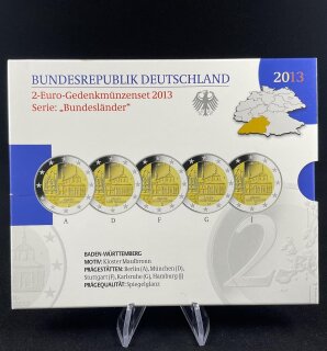 Deutschland Gedenkmünzenset 2 Euro 2013 A,D,F,G,J Baden-Württemberg, Kloster Maulbronn Spiegelglanz