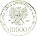 Polen Volksrepublik 10000 Zlotych 1989 Warschau Papst Johannes Paul II. Silber min. berührte PP