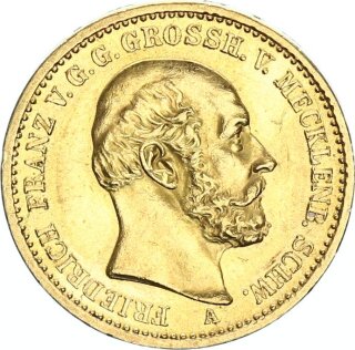 Mecklenburg-Schwerin Friedrich Franz II. 20 Mark 1872 A Gold vz/f. stgl. Jäger 230