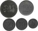Notmünzen deutscher Städte und Gemeinden Dülmen Wertmarke zu 1 Pfennig - 5 Mark ohne Jahr Kriegsgefangenenlager Eisen & Zink vz