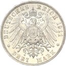 Sachsen Friedrich August III. 3 Mark 1911 E Silber vz-stgl. Jäger 135