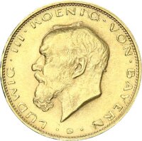 Bayern Ludwig III. 20 Mark 1914 D Die letzte bayrische Reichsgoldmünze Gold vz-stgl. Jäger 202