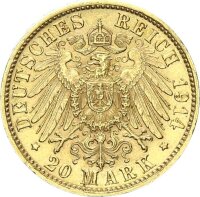 Bayern Ludwig III. 20 Mark 1914 D Die letzte bayrische Reichsgoldmünze Gold vz-stgl. Jäger 202