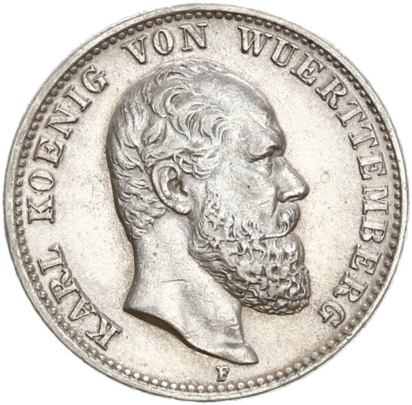 Württemberg Karl 2 Mark 1888 F Silber vz Jäger 172