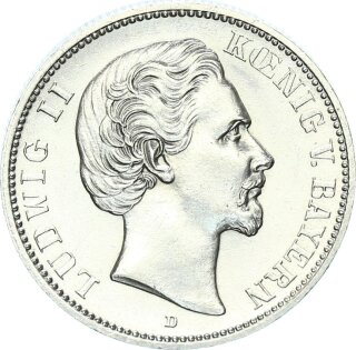 Bayern Ludwig II. 2 Mark 1876 D Silber f. stgl. Jäger 41