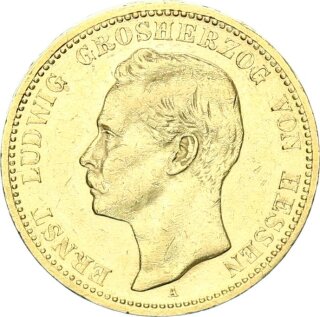 Hessen Ernst Ludwig 20 Mark 1898 A Gold ss+/vz Jäger 225