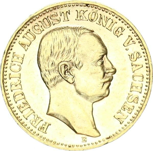 Sachsen Friedrich August III. 10 Mark 1906 E gold pfr., f. stgl.