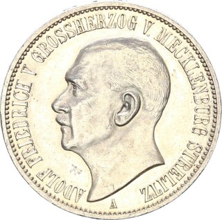 Mecklenburg-Strelitz Adolf Friedrich V. 3 Mark 1913 A Silber vz+/stgl. Jäger 92