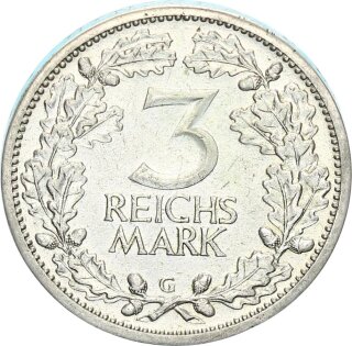 Weimarer Republik 3 Reichsmark 1932 G Echtheitsexpertise Silber f. vz Jäger 349