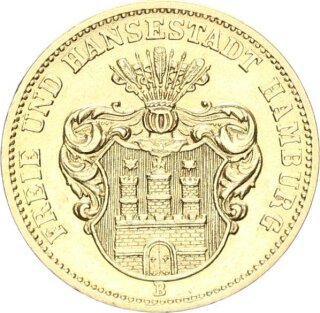 Hamburg Stadt 10 Mark 1873 B Gold vz+/vz Jäger 206