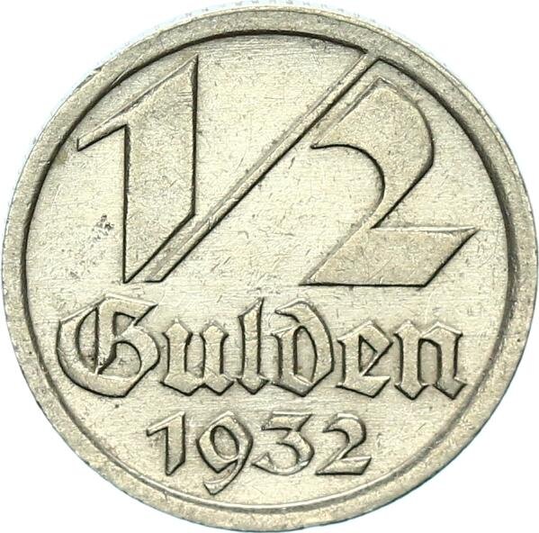Danzig Freie Stadt 1/2 Gulden 1932 (A) Wappen von Danzig vz+ Jäger D14