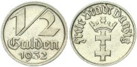 Danzig Freie Stadt 1/2 Gulden 1932 (A) Wappen von Danzig vz+ Jäger D14