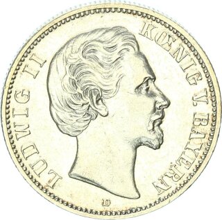 Bayern Ludwig II. 2 Mark 1877 D Silber f. vz Jäger 41