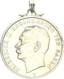 Baden Friedrich II. 5 Mark 1913 G gehenkelt Silber vz/vz+ Jäger 40
