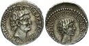 Römische Imperatorische Prägungen Marcus Antonius † 30 v. Chr. und Octavianus AR-Denar 41 v. Chr. Silber ss-vz