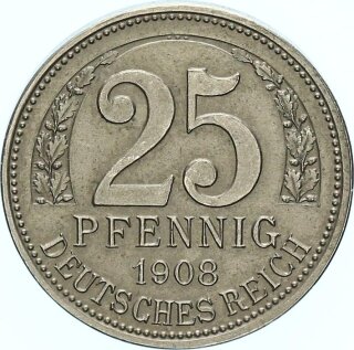 Kaiserreich 25 Pfennig 1908 A Probe Neusilber matt/pfr. zu Jäger 18