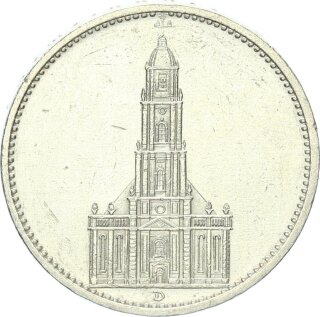 Drittes Reich 5 Reichsmark 1934 D Garnisonkirche ohne Datum Silber vz/vz+ Jäger 357