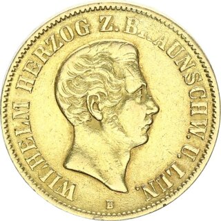 Braunschweig-Wolfenbüttel Fürstentum Wilhelm 10 Taler 1854 B Gold ss