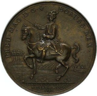 Brandenburg-Preußen Friedrich II. der Große Medaille 1757 Schlachten Roßbach u. Lissa, Wiedereinnahme Breslau Bronze vz-stgl.