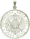 Württemberg Wilhelm II. 5 Mark 1907 F gehenkelt Silber ss+ Jäger 176