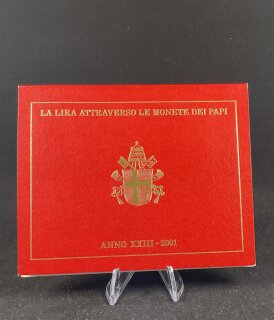Vatikan KMS 10 Lire bis 1000 Lire 2001 Kursmünzensatz, Johannes Paul II. stgl., bfr.