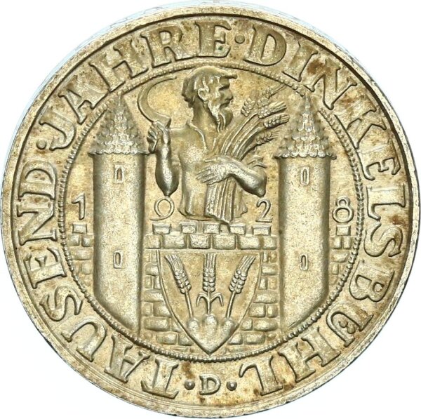 Weimarer Republik 3 Reichsmark 1928 D Dinkelsbühl Silber f. stgl. Jäger 334
