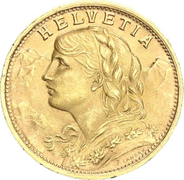 Schweiz Eidgenossenschaft 20 Franken 1935 LB Helvetia, Vreneli Gold f. stgl.