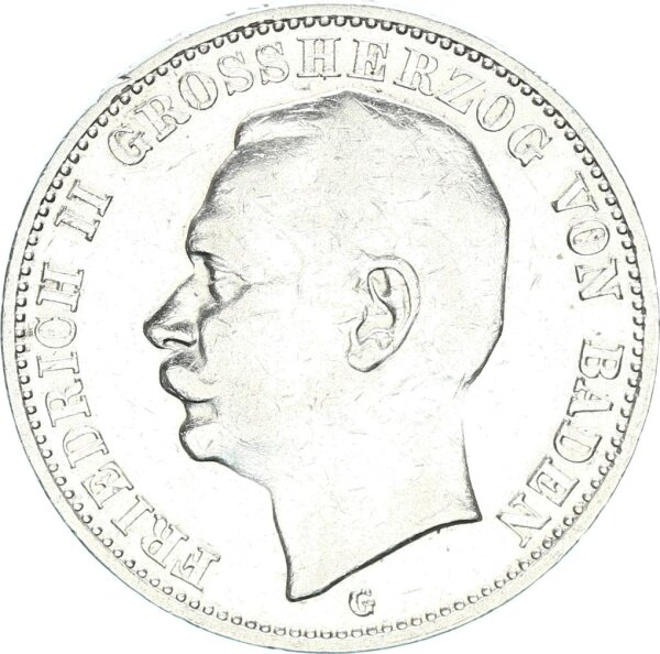 Baden Friedrich II. 3 Mark 1910 G silver ss-vz