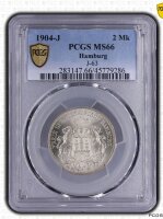 Hamburg Stadt 2 Mark 1904 J PCGS MS66 Silber stgl....