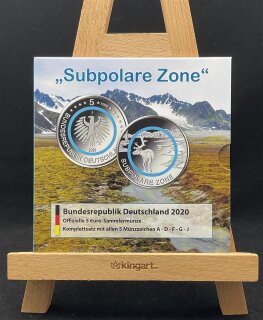 Deutschland Gedenkmünzenset 5x 5 Euro 2020 A,D,F,G,J Subpolare Zone, Polymerring, Komplettsatz stgl., bfr.