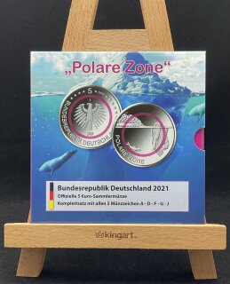 Deutschland Gedenkmünzenset 5x 5 Euro 2021 A,D,F,G,J Polare Zone, Polymerring, Komplettsatz stgl., bfr.