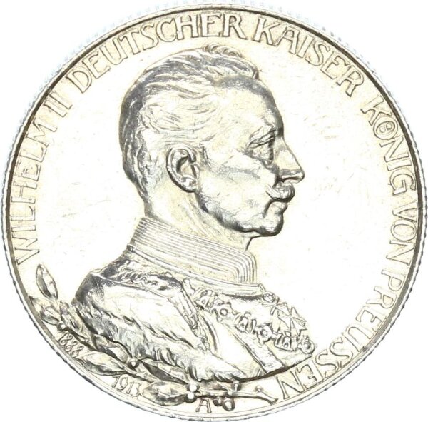 Preußen Wilhelm II. 2 Mark 1913 A Regierungsjubiläum Silber pfr., f. stgl./stgl. Jäger 111