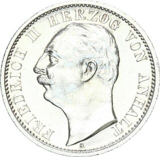 Anhalt Friedrich II. 2 Mark 1904 A Regierungsantritt Silber vz/stgl. Jäger 22