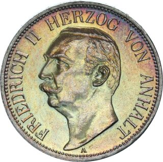 Anhalt Friedrich II. 3 Mark 1909 A Silber pfr., f. stgl./stgl. Jäger 23