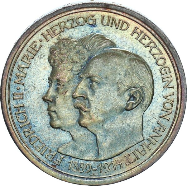 Anhalt Friedrich II. 5 Mark 1914 A Silberhochzeit silver vz/f. stgl.