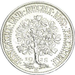 Weimarer Republik 5 Reichsmark 1928 E Eichbaum Silber f. vz Jäger 331
