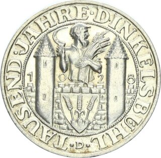 Weimarer Republik 3 Reichsmark 1928 D Dinkelsbühl Silber vz-stgl. Jäger 334