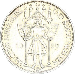 Weimarer Republik 3 Reichsmark 1929 E Meißen Silber vz/f. stgl. Jäger 338