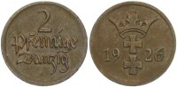 Danzig Freie Stadt 2 Pfennig 1926 (A) Wappen von Danzig vz+ Jäger D3