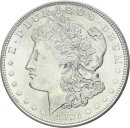 USA Morgan Dollar 1921 D (Denver) + alter Händlerzettel Silber f. stgl.