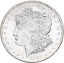 USA Morgan Dollar 1882 CC (Carson City) + alter Händlerzettel Silber f. stgl.