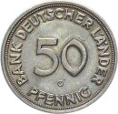 BRD Kursmünze 50 Pfennig 1950 G (Karlsruhe) Bank Deutscher Länder Kupfer-Nickel pfr., f. stgl. Jäger 379