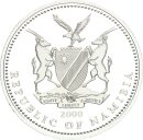 Afrika Namibia 10 Dollars 2000 10 Jahre Unabhängigkeit - Löwen Silber PP