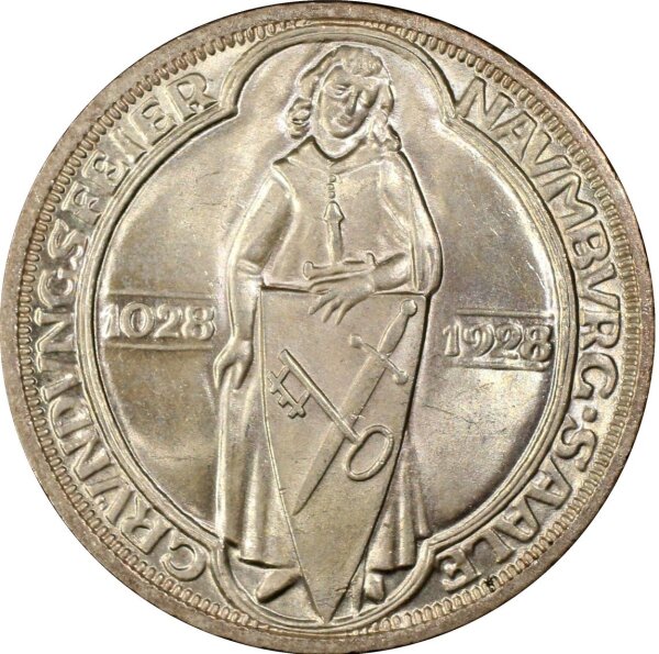 Weimarer Republik 3 Reichsmark 1928 A PCGS MS65, Naumburg silver stgl.