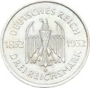 Weimarer Republik 3 Reichsmark 1932 F Goethe Silber vz-stgl. Jäger 350