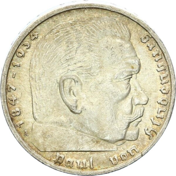 Drittes Reich 5 Reichsmark 1936 A Paul von Hindenburg Silber vz+ Jäger 360