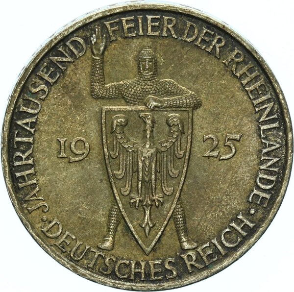 Weimarer Republik 5 Reichsmark 1925 D Rheinlande Silber vz-stgl. Jäger 322