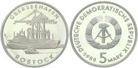 DDR Gedenkmünze 5 Mark 1988 A Überseehafen Rostock PP Jäger 1619